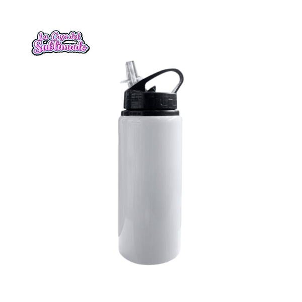Caja con 30 Thermos de Aluminio Recto 600 ml con Tapa Negra y Chupón Blanco para Sublimar