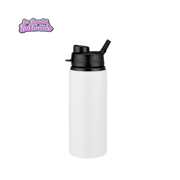Caja con 30 Termos Sport de Aluminio Blanco 600 ml con Tapa Negra para Sublimar