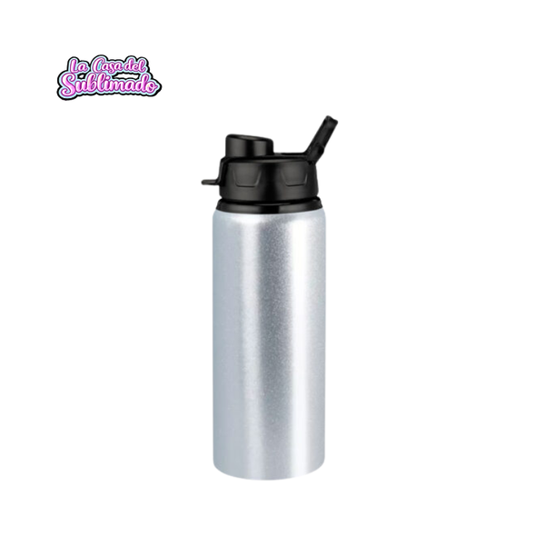 Caja con 30 Termos Sport de Aluminio Plata 600 ml con Tapa Negra para Sublimar